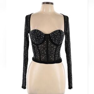 Top chic rhinestone mesh corset top